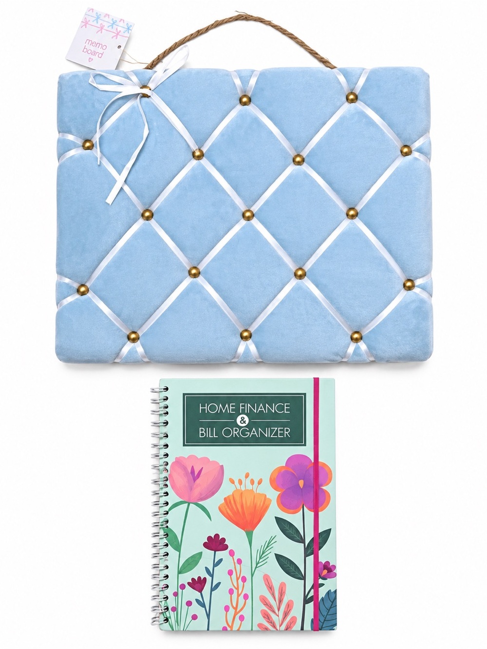 2 Piece Soft Memo Board & Home Finance Bill Organizer Set Pink or Blue NEW